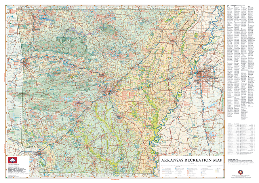 Arkansas Recreation Wall Map — Benchmark Maps