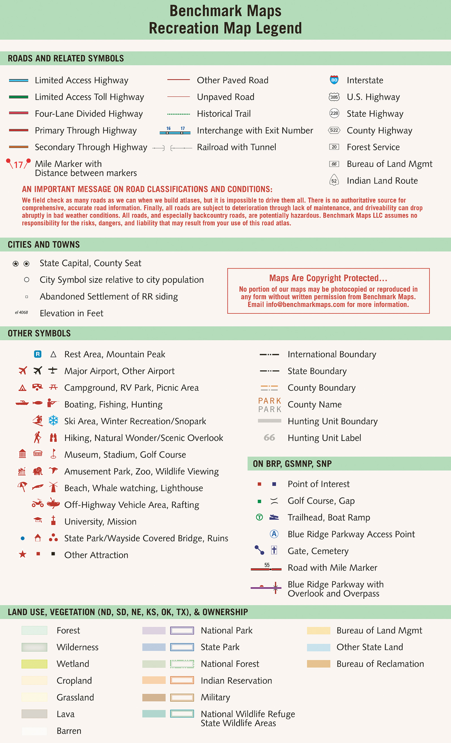 Benchmark Maps & Atlases | Recreation Map Legend